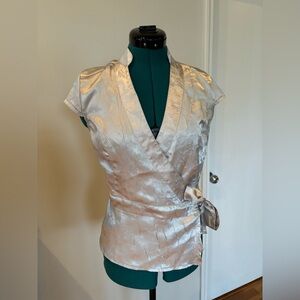 Xhilaration Silver Sheen Fabric Wrap Top, cap sleeves, slightly cropped, S